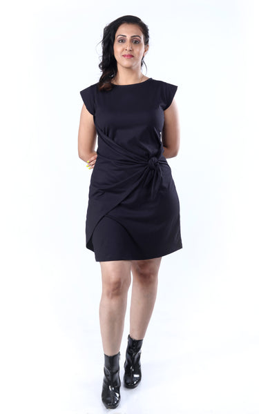 Side Knot Mini Black Dress